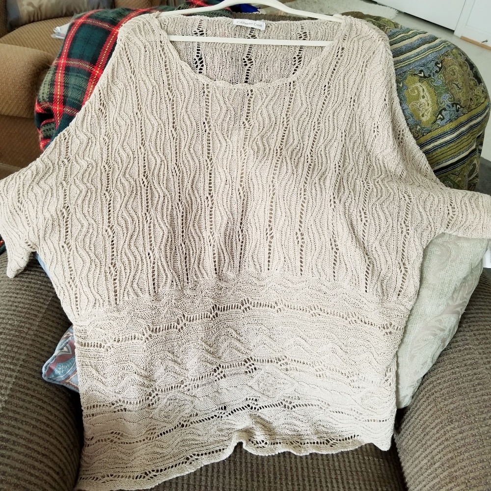 Vintage Tan Crocheted Tunic with Dolman Sleeves